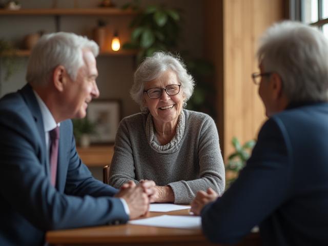 Ältere Menschen in einer freundlichen Beratungssituation